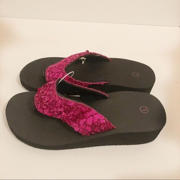 Girls wedge flip flops with pink sequin straps - Picture 2 of 5